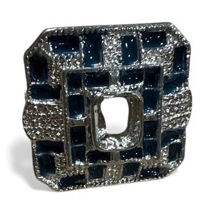 3/25🥳 Geometric Statement Ring | Blue Enamel & Silver-Tone | Size S 7.5